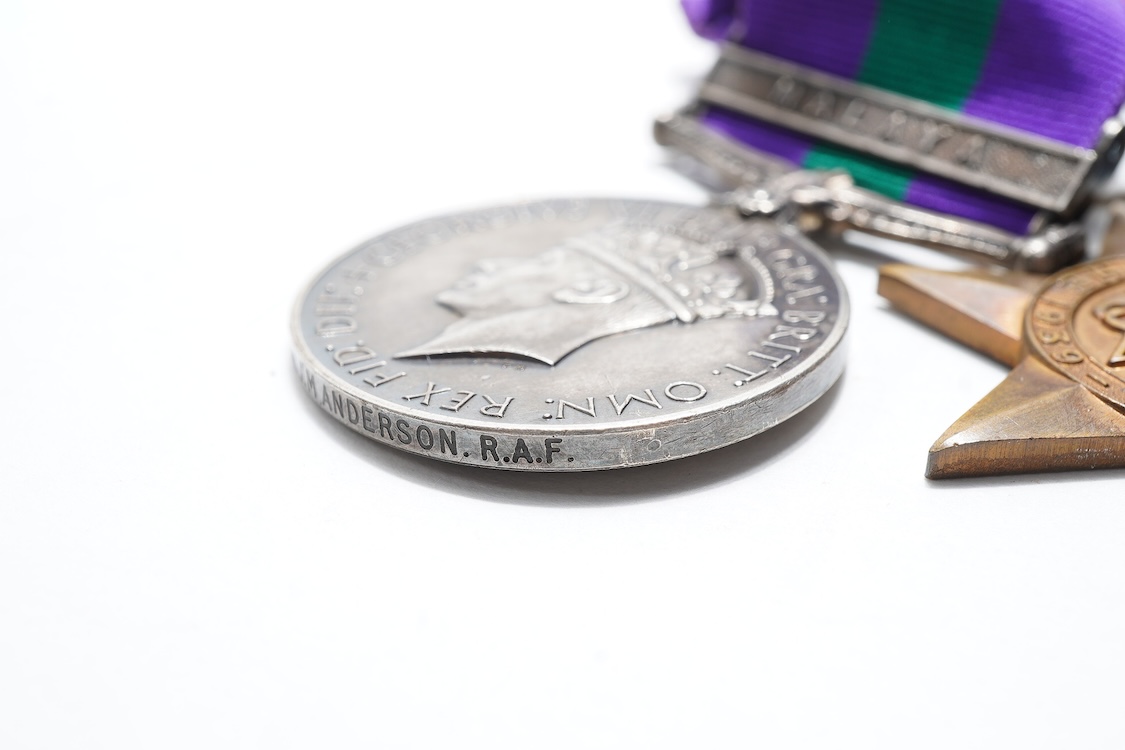 A WWII medal group awarded to Sqdn. Ldr. J.M. Anderson. R.A.F., also engraved under the ranks of Private (7260344), and Flight Officer, comprising of seven medals (three engraved)